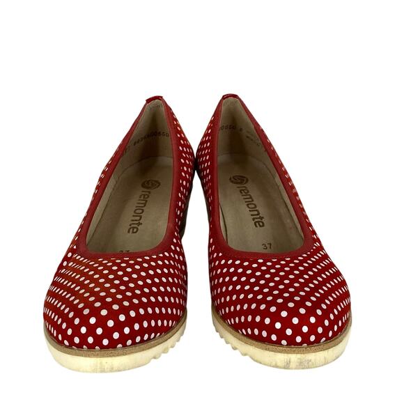 REMONTE Red Polka Dot Wedge Heels Womens US 6-6.5 Retro 50s Pin Up Rockabilly - Picture 8 of 11